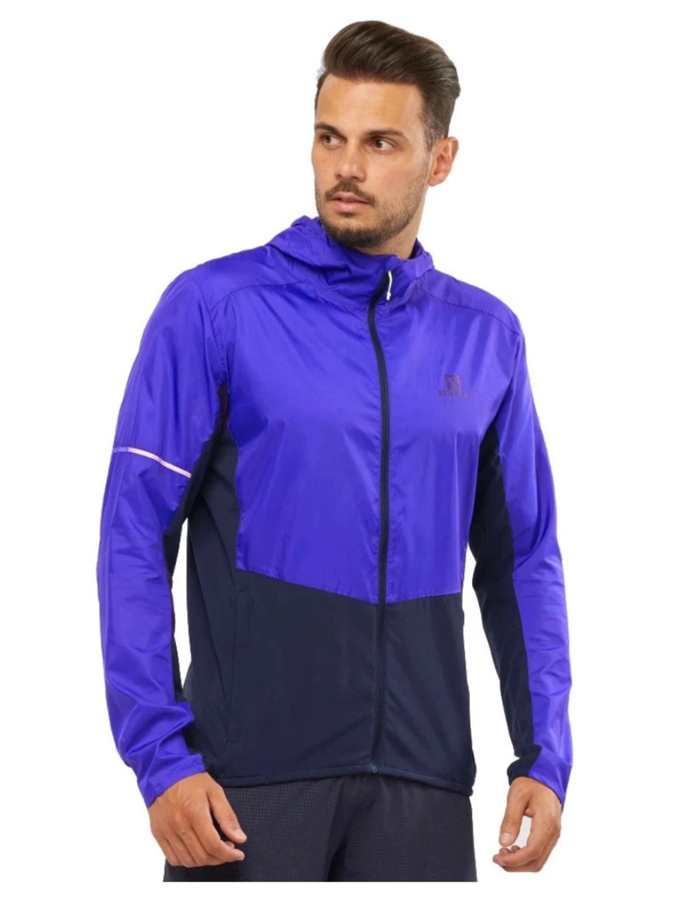 Salomon Men's Blue and Black Agile Hooded Jacket Size large